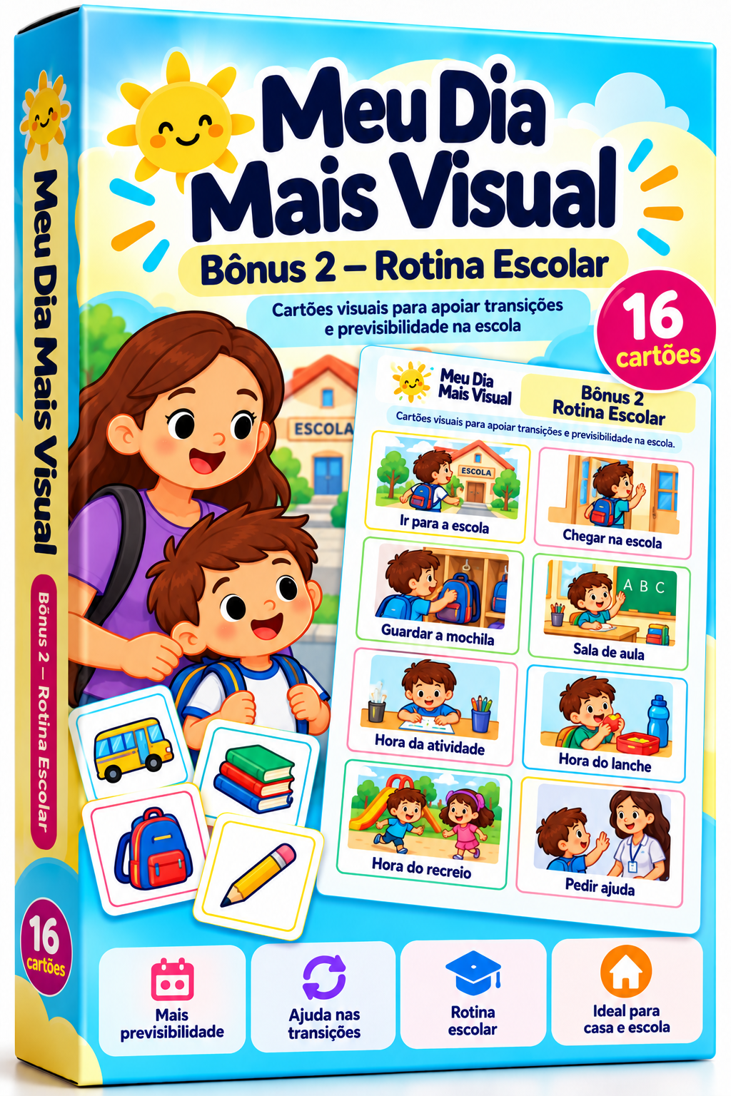 Meu Dia Mais Visual — Bônus 2: 16 Cartões de Rotina Escolar
